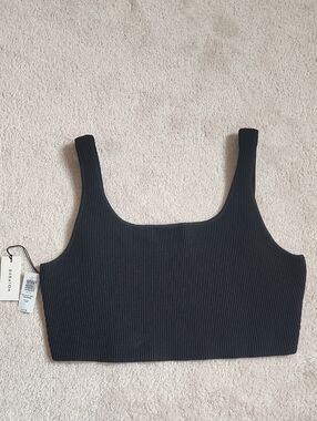 Babaton Black Ribbed Square-Neck Crop Top 2XL